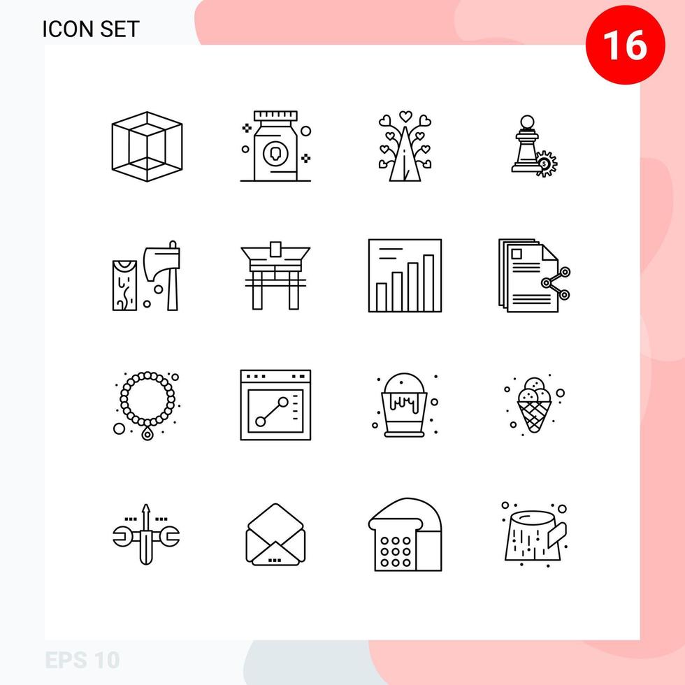 conjunto do 16 moderno ui ícones símbolos sinais para construção sucesso árvore estratégia xadrez editável vetor Projeto elementos
