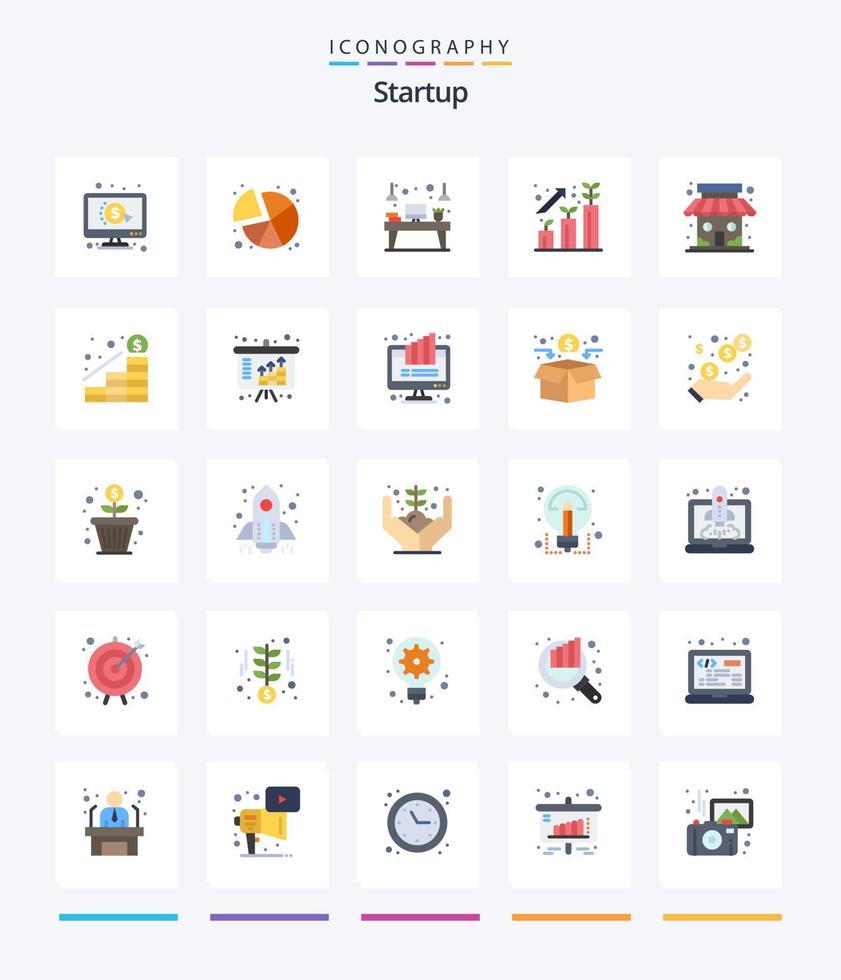 criativo comece 25 plano ícone pacote tal Como mercado. crescimento. escrivaninha. carreira. monitor vetor