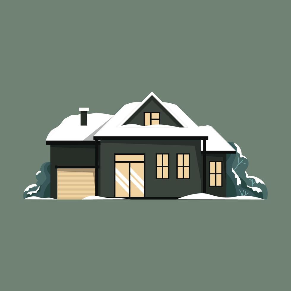 design de casa minimalista ilustração única da temporada de inverno de neve vetor