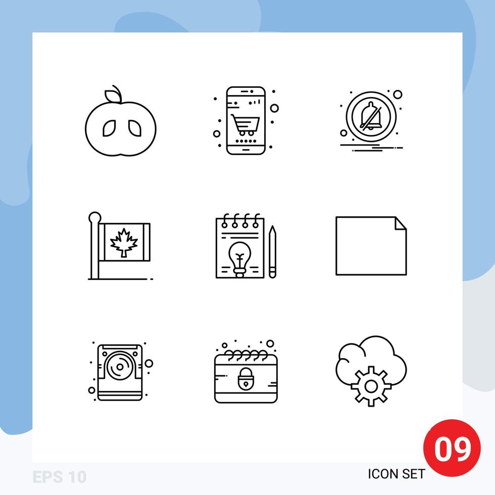 pacote do 9 moderno esboços sinais e símbolos para rede impressão meios de comunicação tal Como lâmpada o negócio notificação bordo Canadá editável vetor Projeto elementos