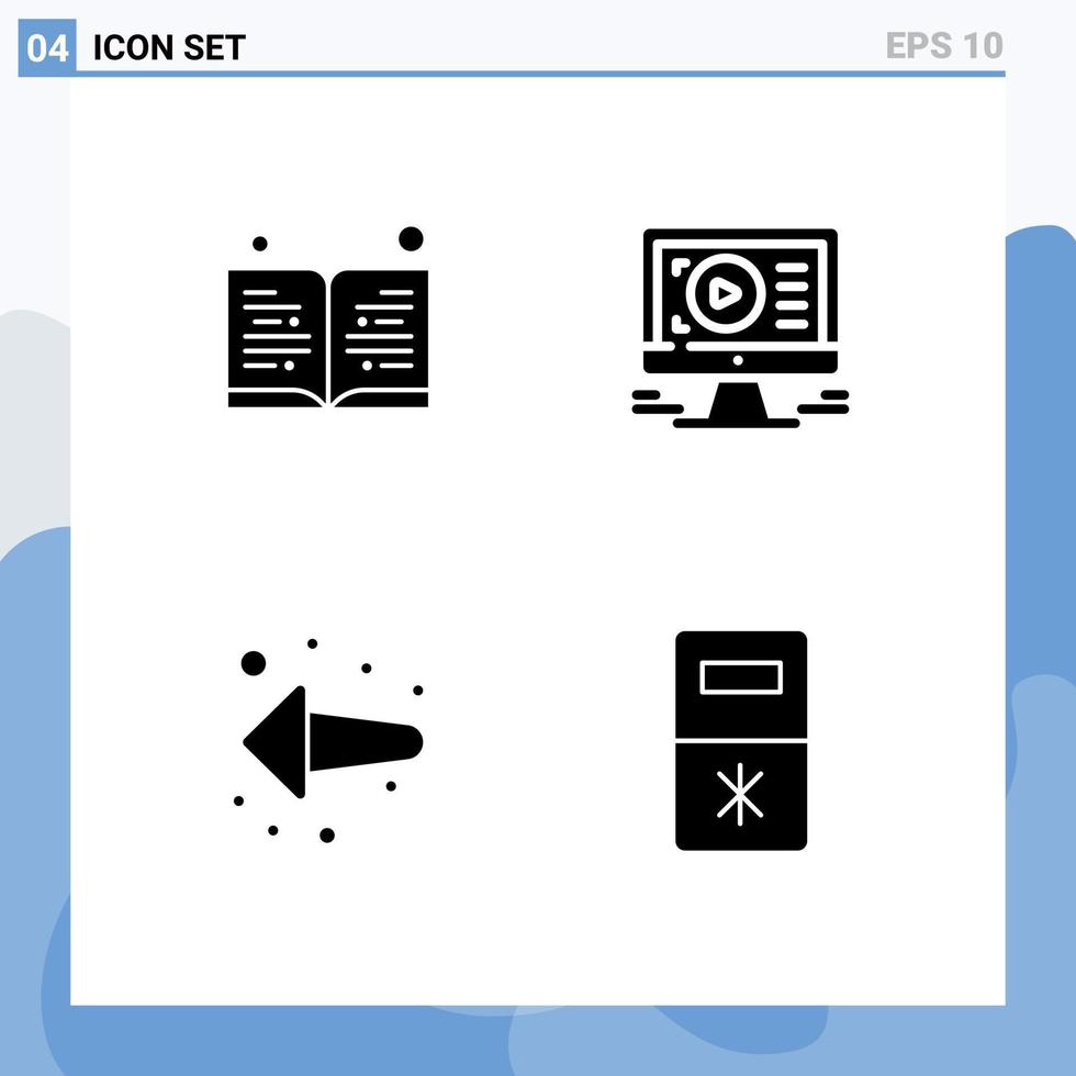 4 temático vetor sólido glifos e editável símbolos do livro esquerda monitor Projeto cozinha editável vetor Projeto elementos