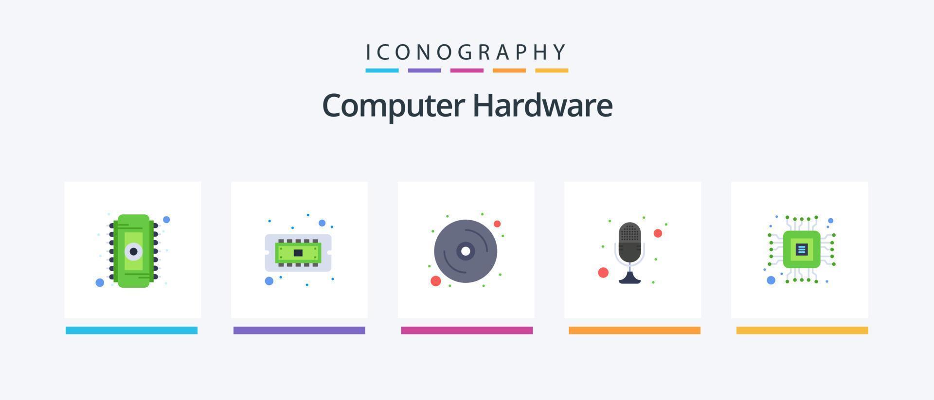 computador hardware plano 5 ícone pacote Incluindo lasca. gravador. computador. Mike. microfone. criativo ícones Projeto vetor