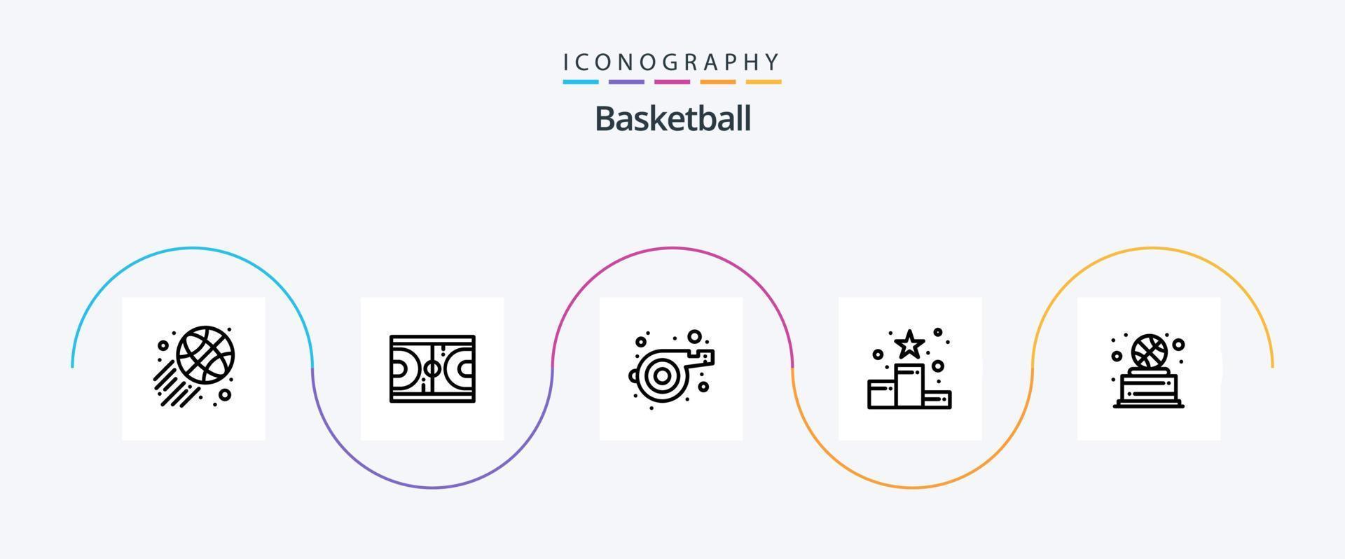 basquetebol linha 5 ícone pacote Incluindo esporte. estrela. treinador. classificação. posição vetor