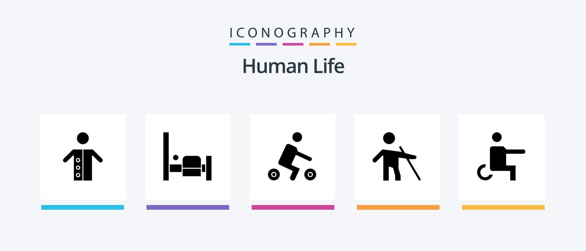 humano glifo 5 ícone pacote Incluindo deficiente. grudar. bicicleta. pessoas. cego. criativo ícones Projeto vetor