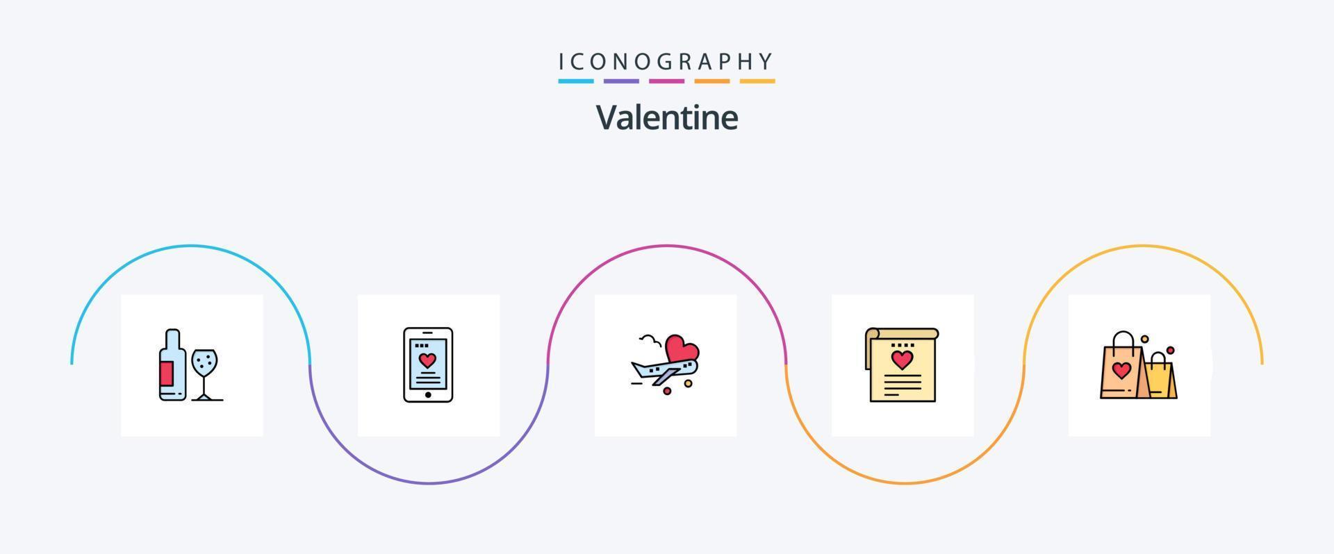 namorados linha preenchidas plano 5 ícone pacote Incluindo amar. coração. voar. casamento. Arquivo vetor