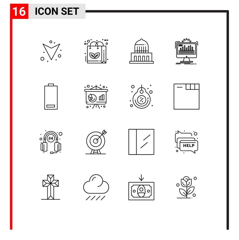 pacote do 16 moderno esboços sinais e símbolos para rede impressão meios de comunicação tal Como bateria monitoramento construção monitor painel de controle editável vetor Projeto elementos
