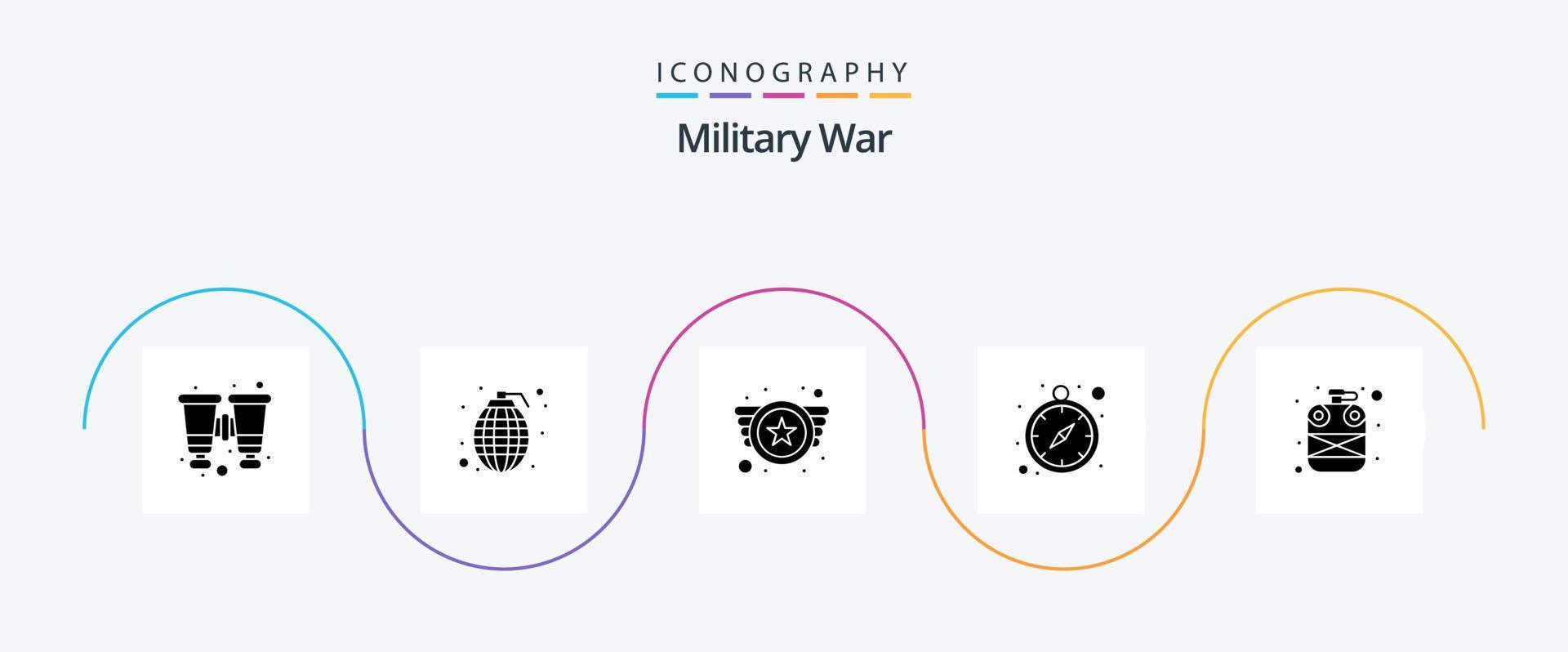 militares guerra glifo 5 ícone pacote Incluindo água. exército. exército. GPS navegação. Tempo vetor