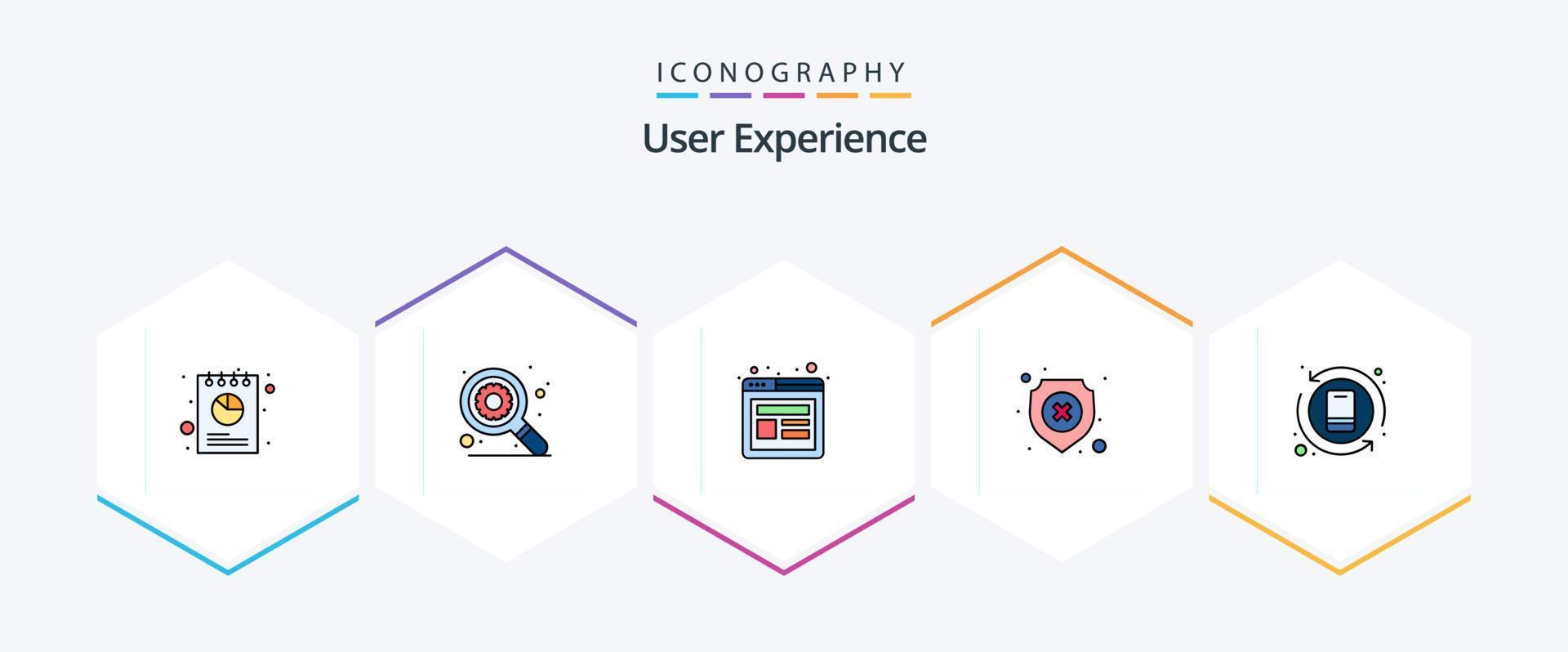 do utilizador experiência 25 linha preenchida ícone pacote Incluindo Ação. escudo. configurações. proteção. local na rede Internet estrutura de arame vetor