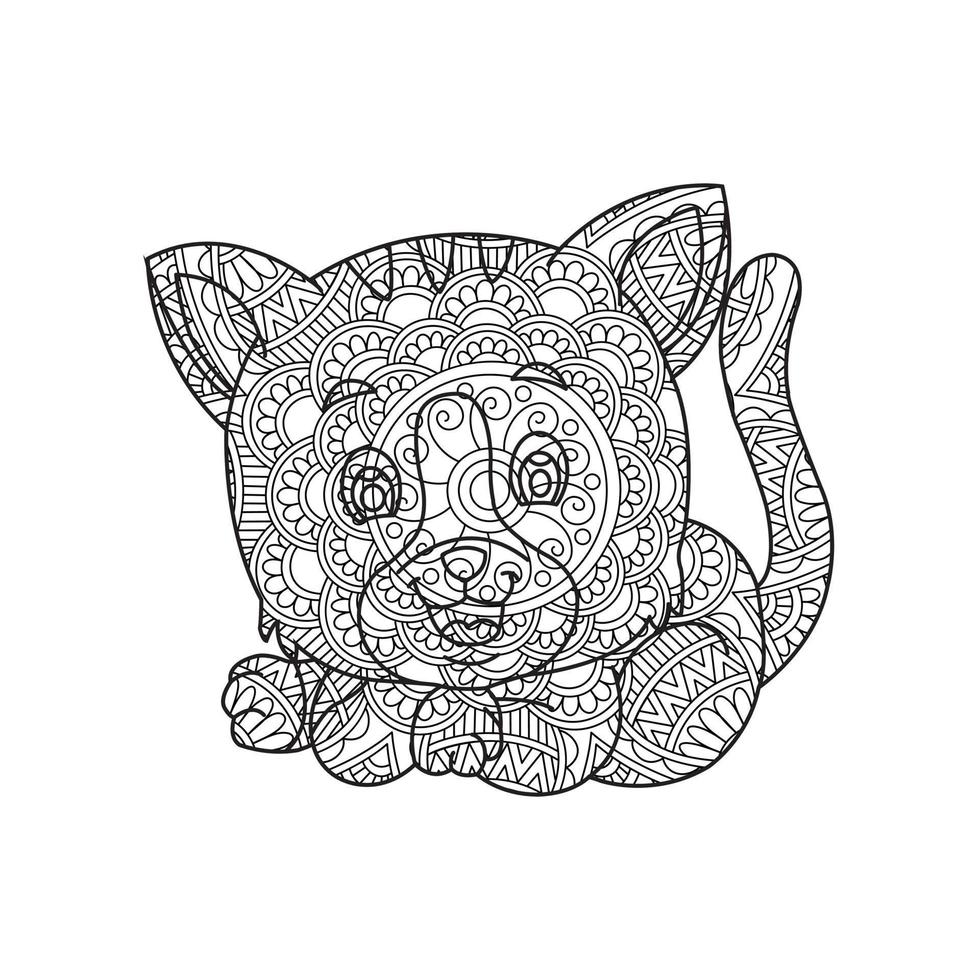 página de coloração de mandala de gato para adultos livro de colorir de animais florais isolado no fundo branco página de coloração antiestresse ilustração vetorial vetor