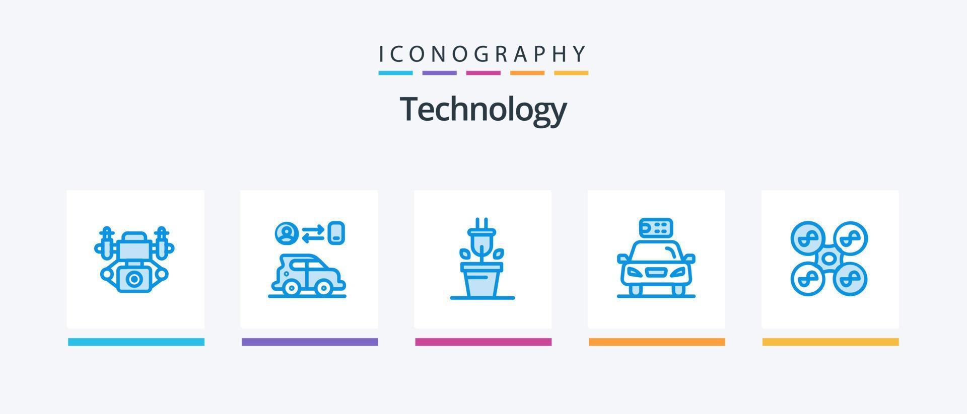 tecnologia azul 5 ícone pacote Incluindo quad helicóptero. drone. plantar. poder. elétrico. criativo ícones Projeto vetor