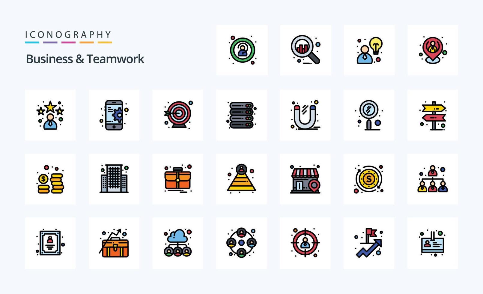 25 o negócio e trabalho em equipe linha preenchidas estilo ícone pacote vetor