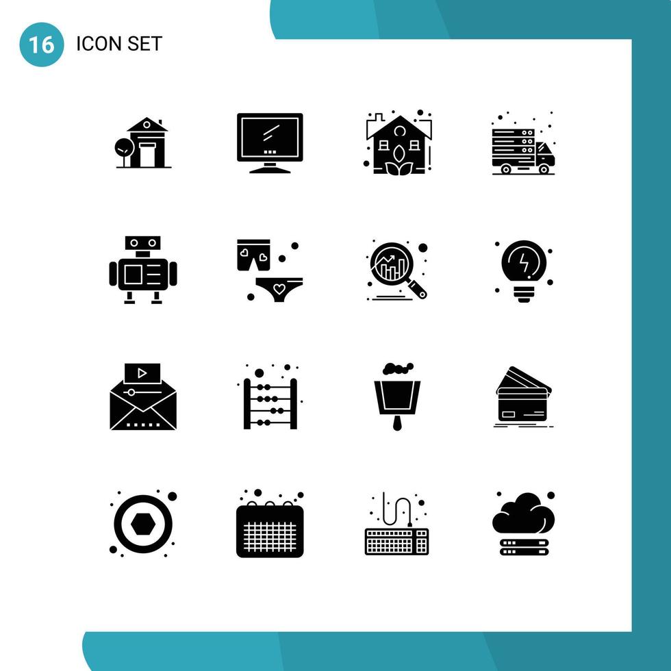 16 sólido glifo conceito para sites Móvel e apps robô transferir pc conectados real editável vetor Projeto elementos