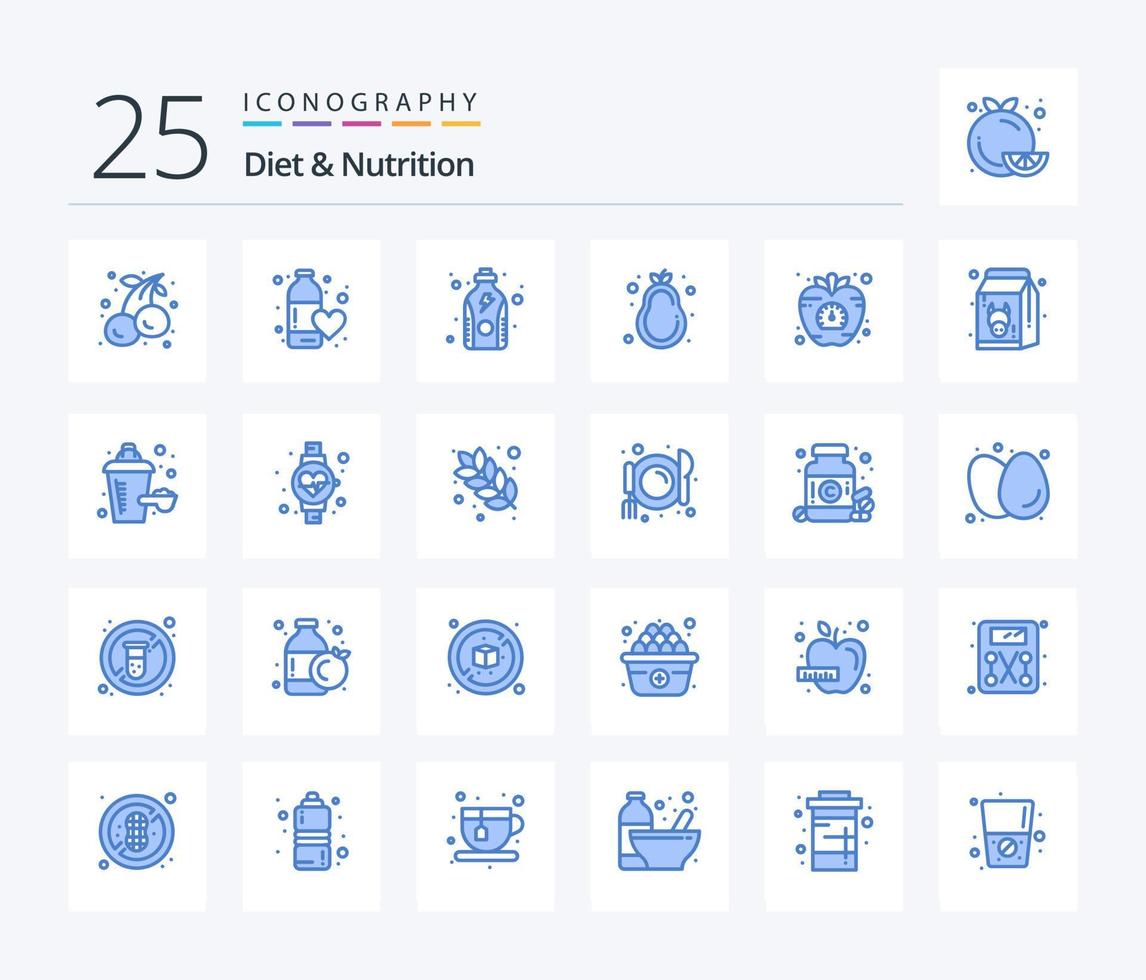 dieta e nutrição 25 azul cor ícone pacote Incluindo maçã. nutrição. amar. saudável dieta. proteína vetor