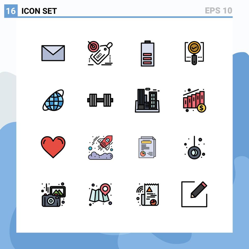 16 do utilizador interface plano cor preenchidas linha pacote do moderno sinais e símbolos do procurar lupa bateria encontrar metade editável criativo vetor Projeto elementos