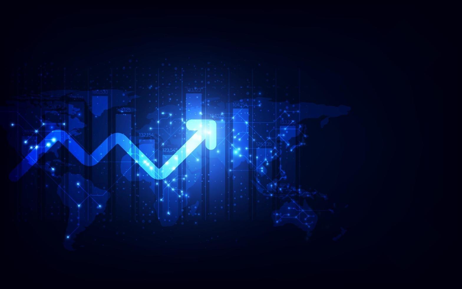 fundo de tecnologia abstrata de transformação digital de gráfico de seta de aumento futurista. big data e estoque de moeda de crescimento de negócios e economia futura de investimento. vetor