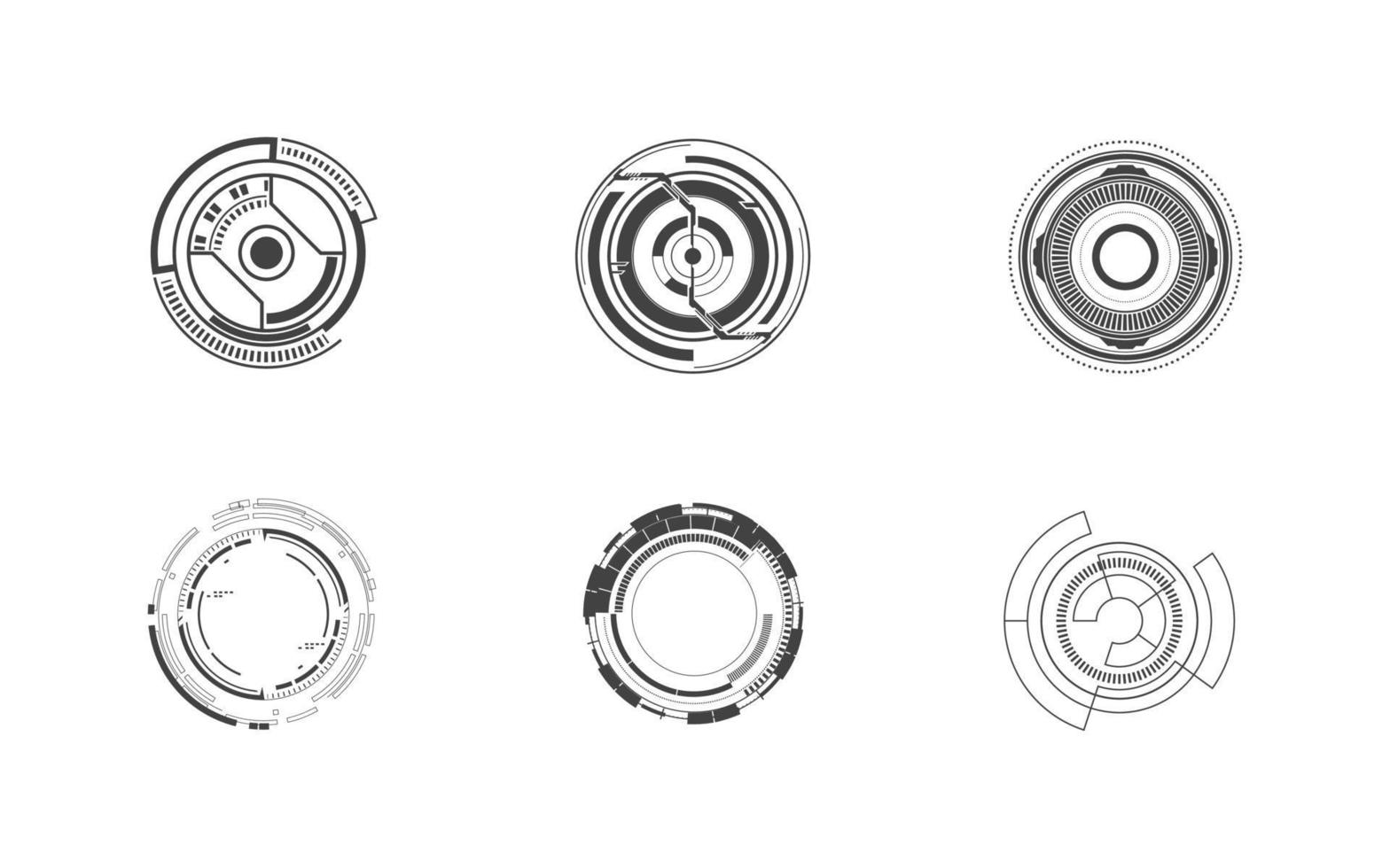 conjunto de 6 ícones de conceito digital de tecnologia de círculo futurista isolado vetor