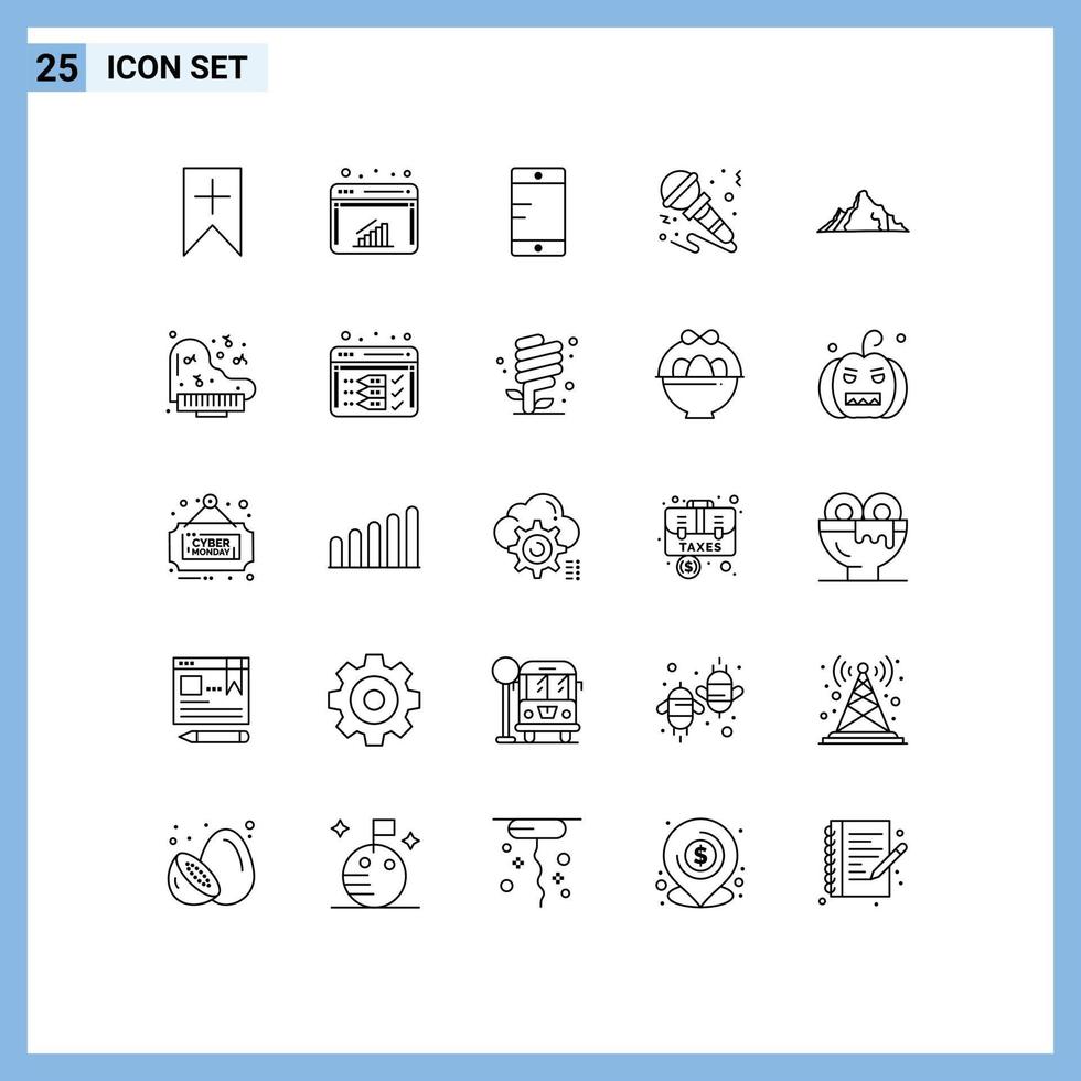 25 do utilizador interface linha pacote do moderno sinais e símbolos do panorama instrumento Móvel música microfone editável vetor Projeto elementos