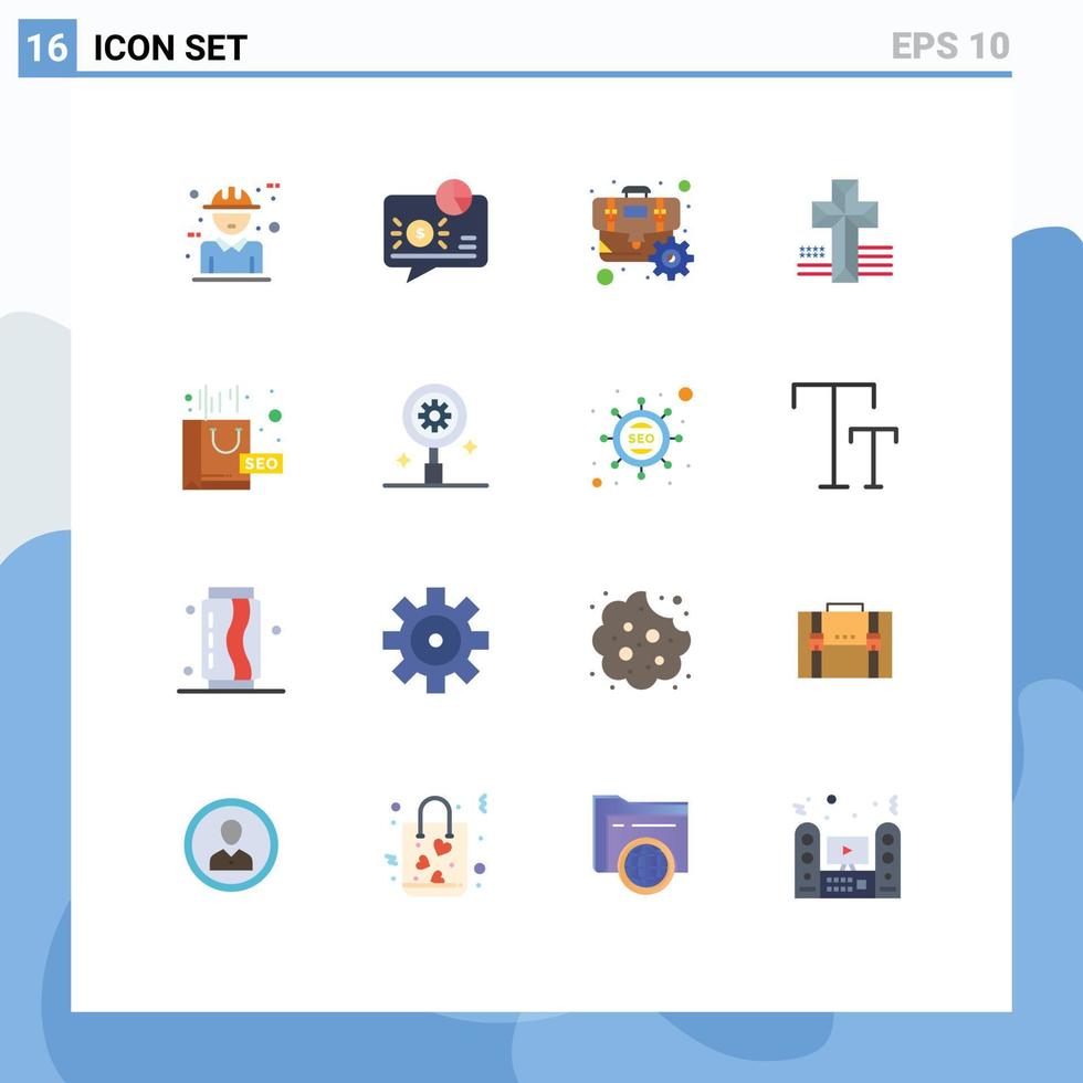 16 plano cor conceito para sites Móvel e apps complexo Cruz mensagem americano engrenagem editável pacote do criativo vetor Projeto elementos