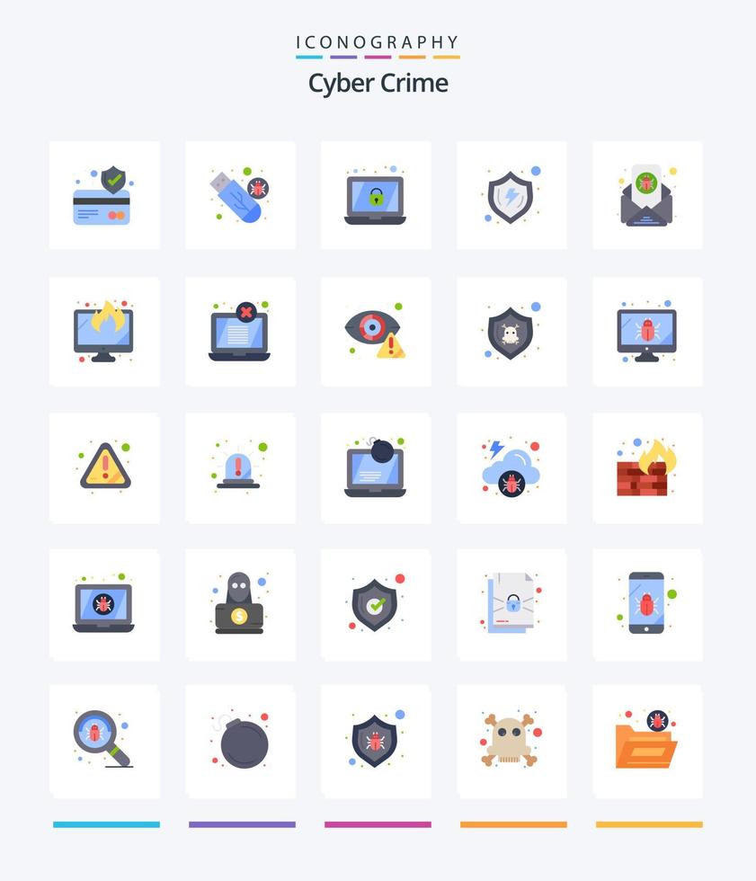 criativo cyber crime 25 plano ícone pacote tal Como e-mail. verificar. criptografia. escudo. seguro vetor