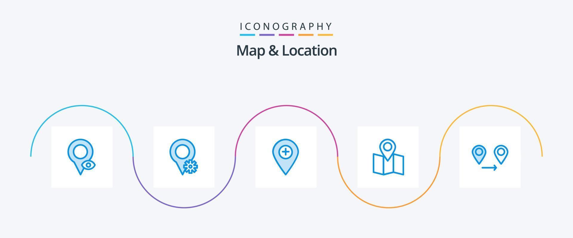 mapa e localização azul 5 ícone pacote Incluindo mapa. GPS. localização. ponteiro. localização vetor