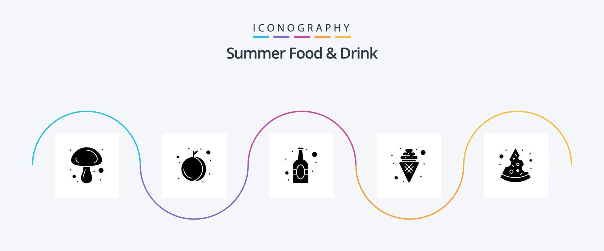 verão Comida e beber glifo 5 ícone pacote Incluindo fatiar. pedaço. bebida. doce. sobremesa vetor