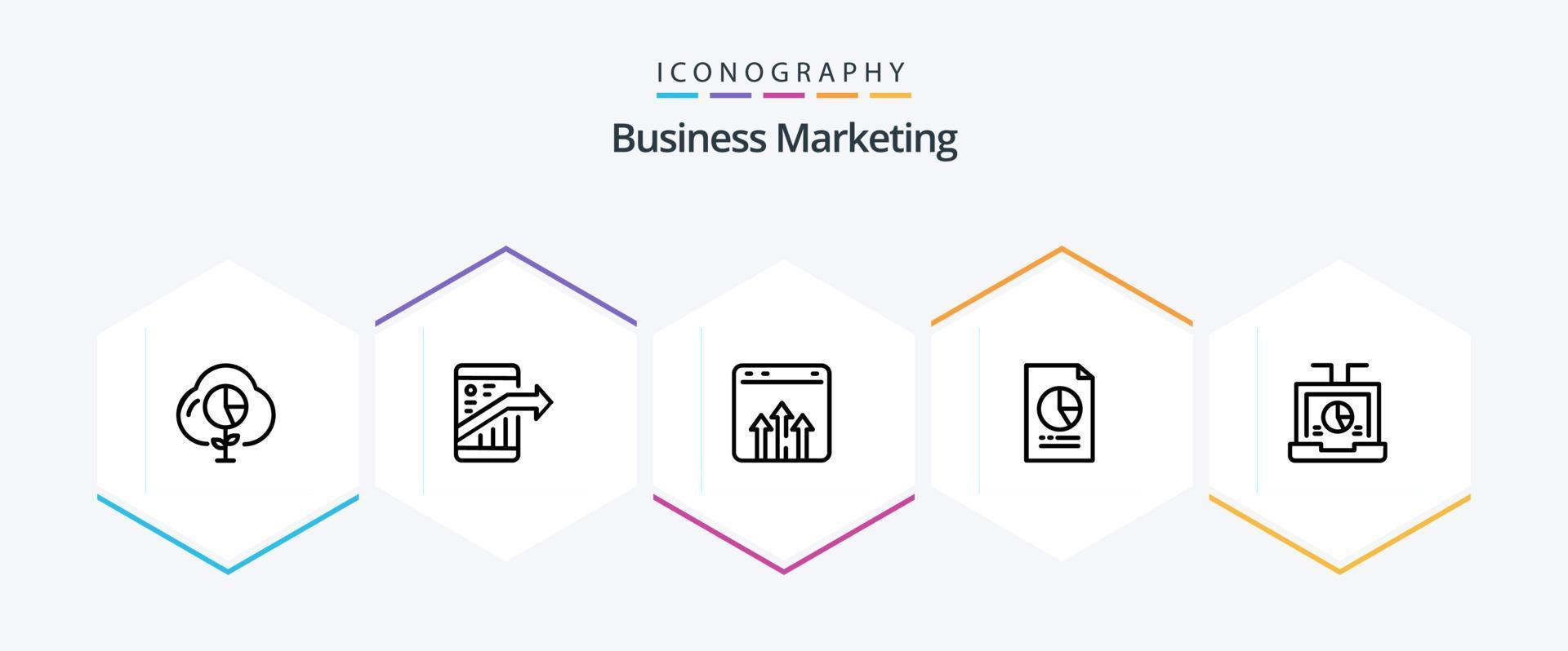 o negócio marketing 25 linha ícone pacote Incluindo economia. dados. seo. relatório. gráfico vetor