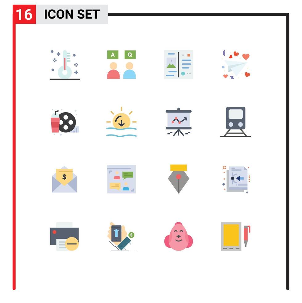 Móvel interface plano cor conjunto do 16 pictogramas do hobbies real carta namorados carta editável pacote do criativo vetor Projeto elementos