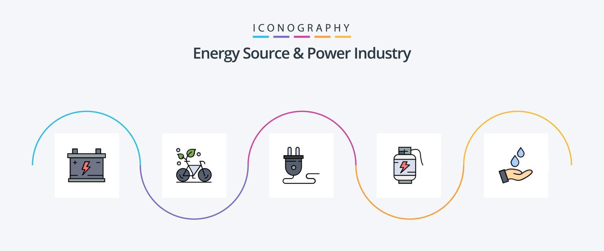 energia fonte e poder indústria linha preenchidas plano 5 ícone pacote Incluindo cobrar. bateria. ambiente. acumulador. poder fornecem vetor