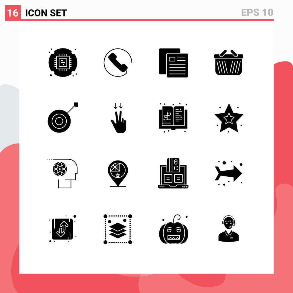 Móvel interface sólido glifo conjunto do 16 pictogramas do esporte tiro com arco escola compras carrinho editável vetor Projeto elementos