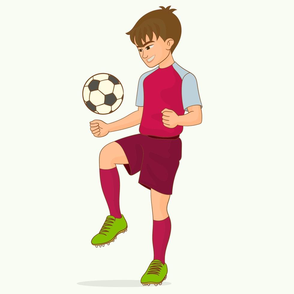 menino brincando com bola de futebol vetor