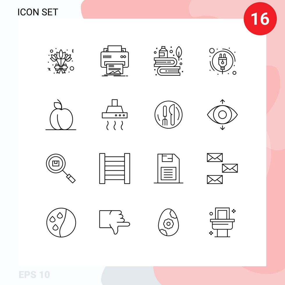 16 do utilizador interface esboço pacote do moderno sinais e símbolos do Comida poder livros plugue tinta editável vetor Projeto elementos