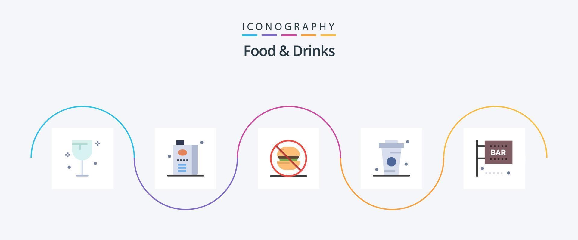 Comida e bebidas plano 5 ícone pacote Incluindo Comida. bebida. fruta suco. copo. não vetor