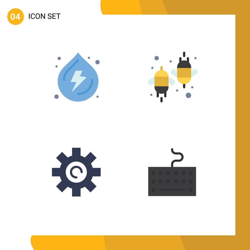 Móvel interface plano ícone conjunto do 4 pictogramas do inclinação engrenagem poder eco configuração editável vetor Projeto elementos