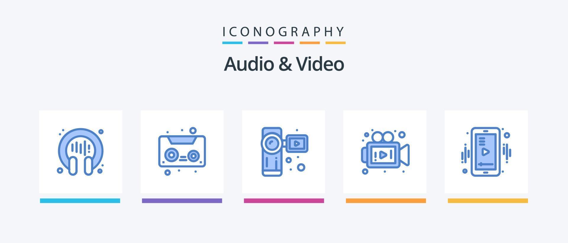 audio e vídeo azul 5 ícone pacote Incluindo vídeo. móvel. Câmera. meios de comunicação. meios de comunicação. criativo ícones Projeto vetor