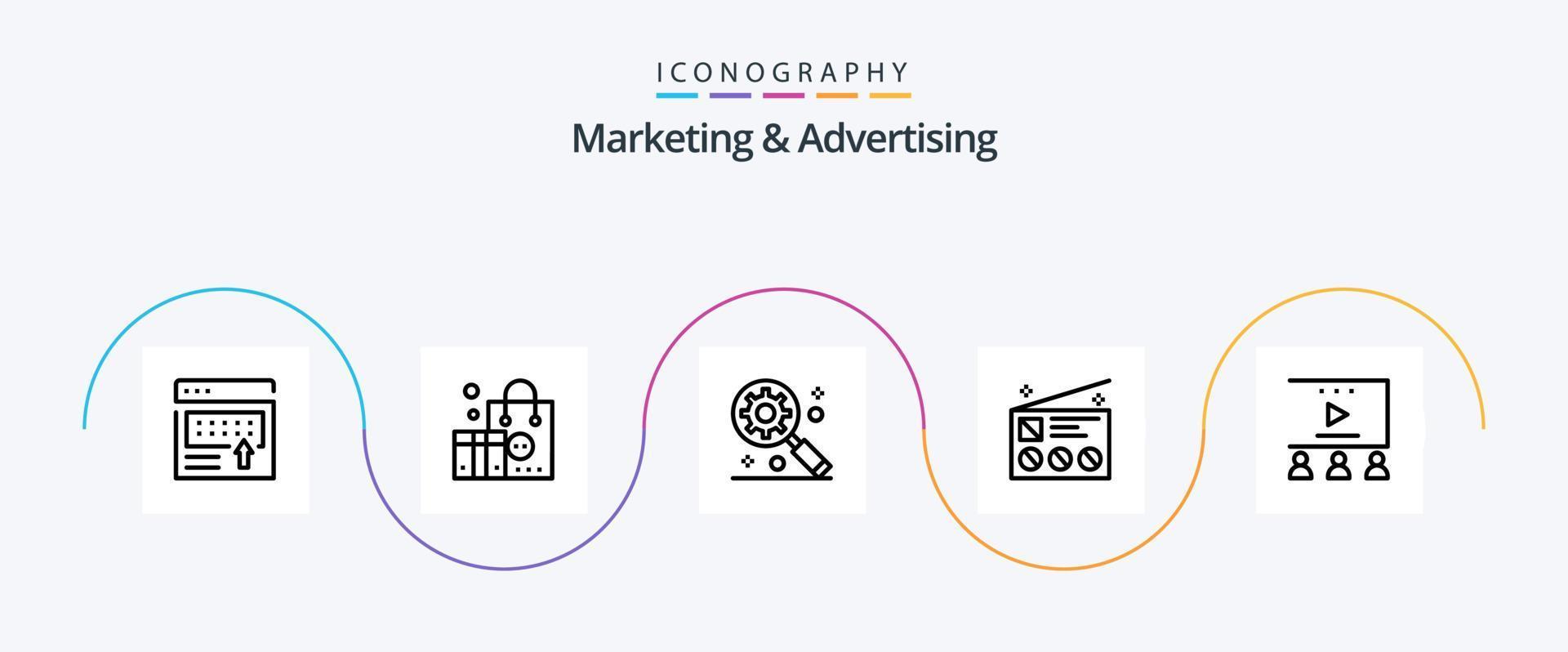 marketing e publicidade linha 5 ícone pacote Incluindo conectados anúncio. notícias. marketing. marketing. publicidade vetor