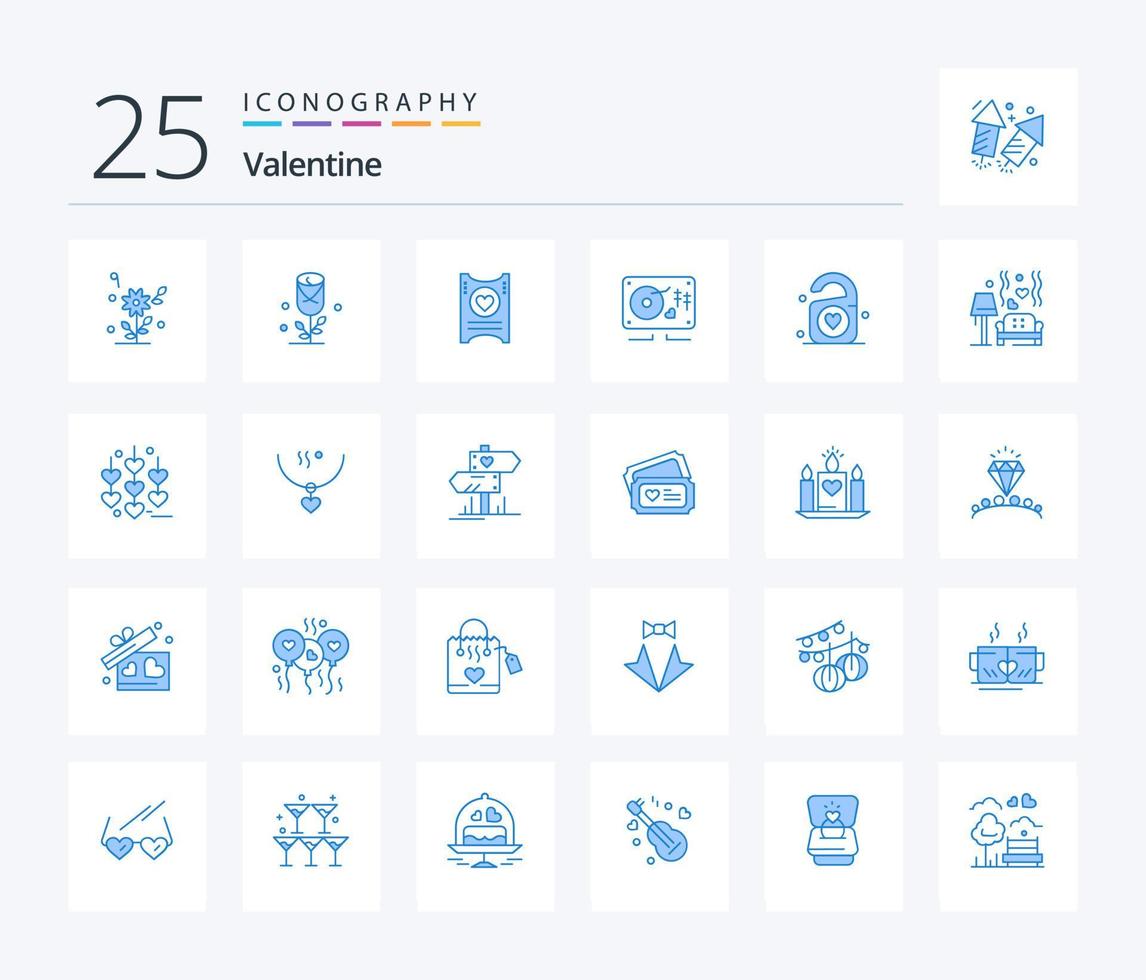 namorados 25 azul cor ícone pacote Incluindo sofá. casamento. música. coração. tag vetor