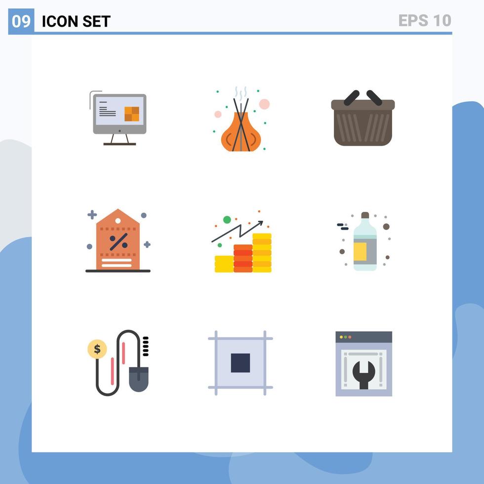 Móvel interface plano cor conjunto do 9 pictogramas do tag promoção Gravetos preço compras editável vetor Projeto elementos