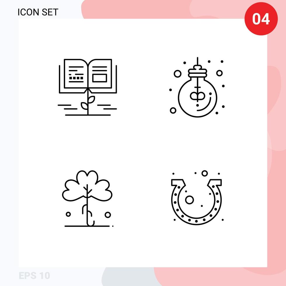 do utilizador interface pacote do 4 básico linha preenchida plano cores do crescimento trevo Educação luminária Irlanda editável vetor Projeto elementos