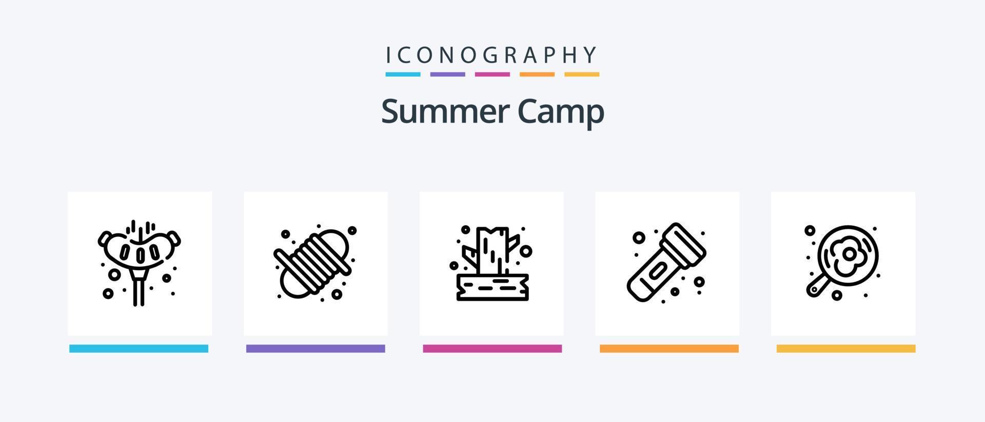 verão acampamento linha 5 ícone pacote Incluindo árvore. ramo. fogueira. árvore. ar livre. criativo ícones Projeto vetor