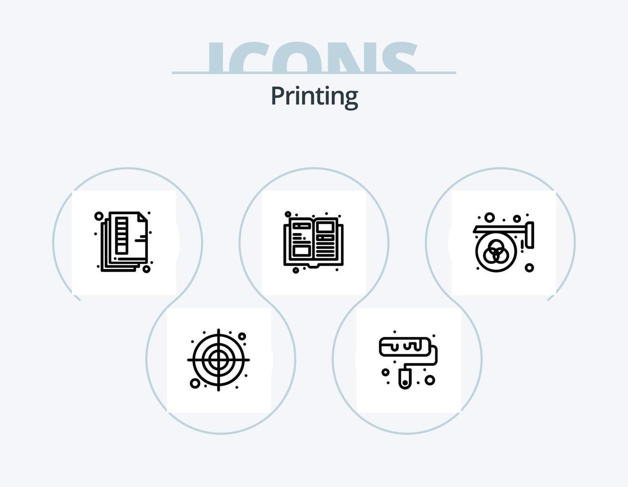 impressão linha ícone pacote 5 ícone Projeto. produtos. papel. corte. calendário. página vetor
