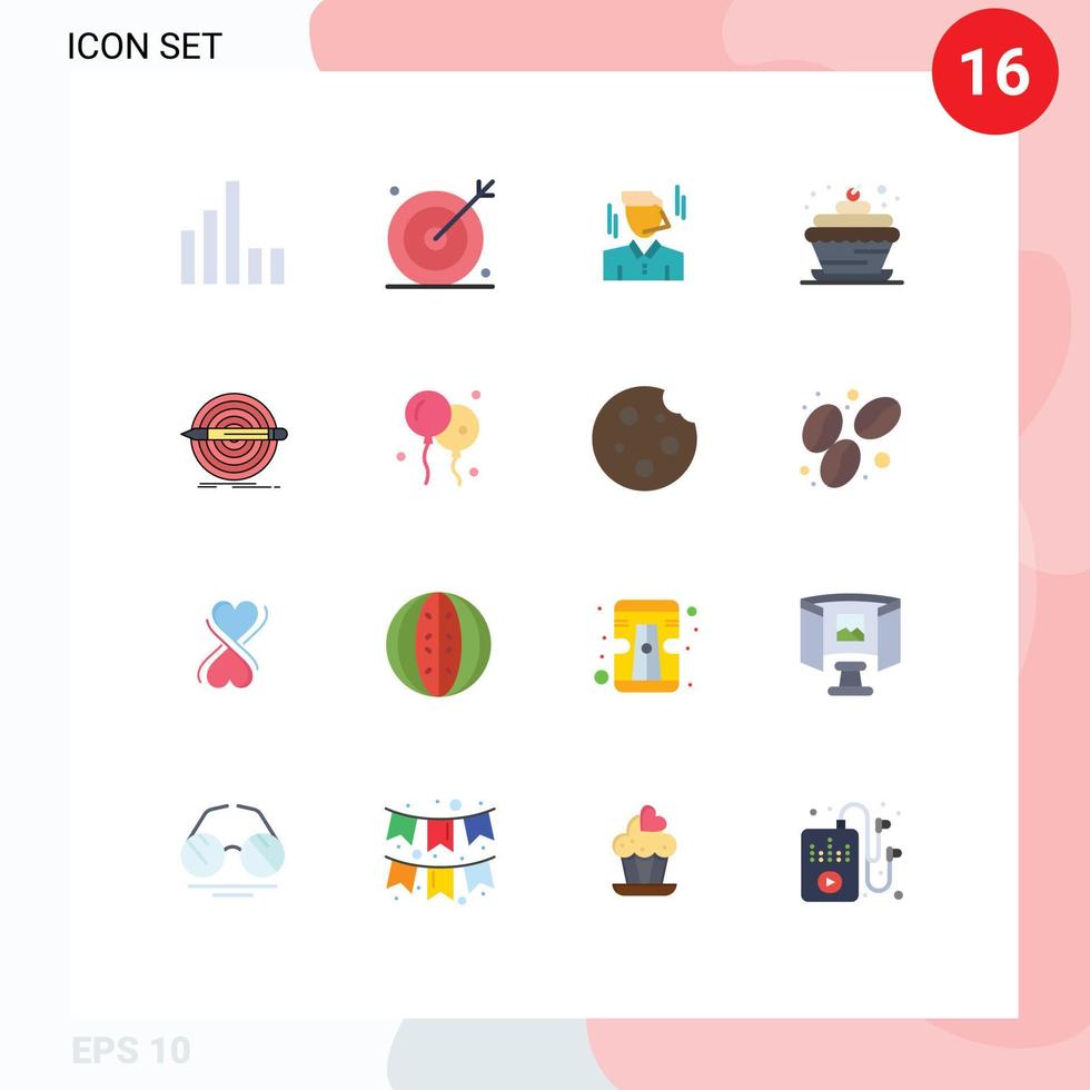 plano cor pacote do 16 universal símbolos do objetivo Bolinho Comida homem de negocios vela padaria editável pacote do criativo vetor Projeto elementos