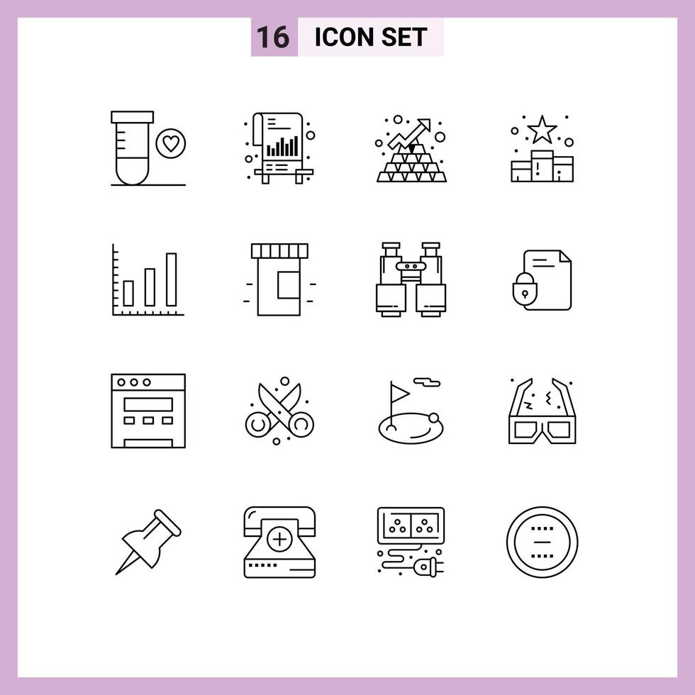 Móvel interface esboço conjunto do 16 pictogramas do marketing recompensa o negócio Avaliação meios de comunicação editável vetor Projeto elementos
