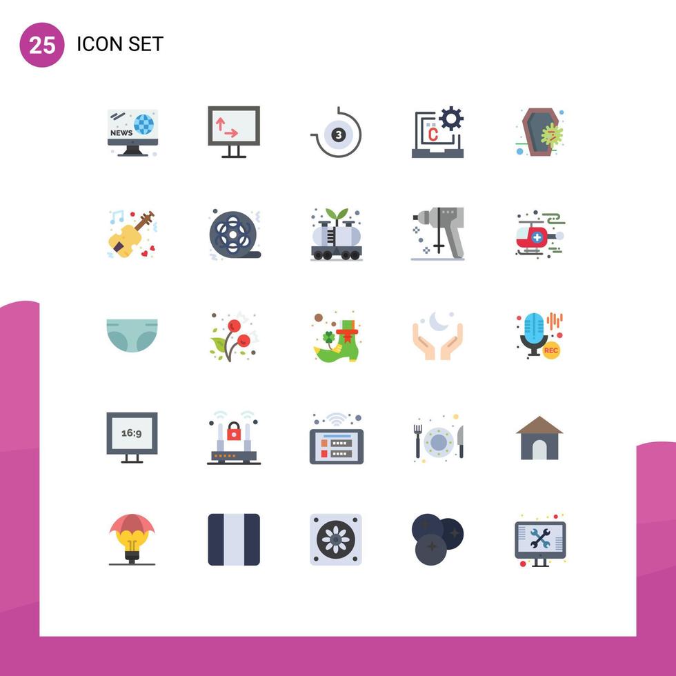 25 do utilizador interface plano cor pacote do moderno sinais e símbolos do morte caixão Pare Assistir desenvolvimento codificação editável vetor Projeto elementos