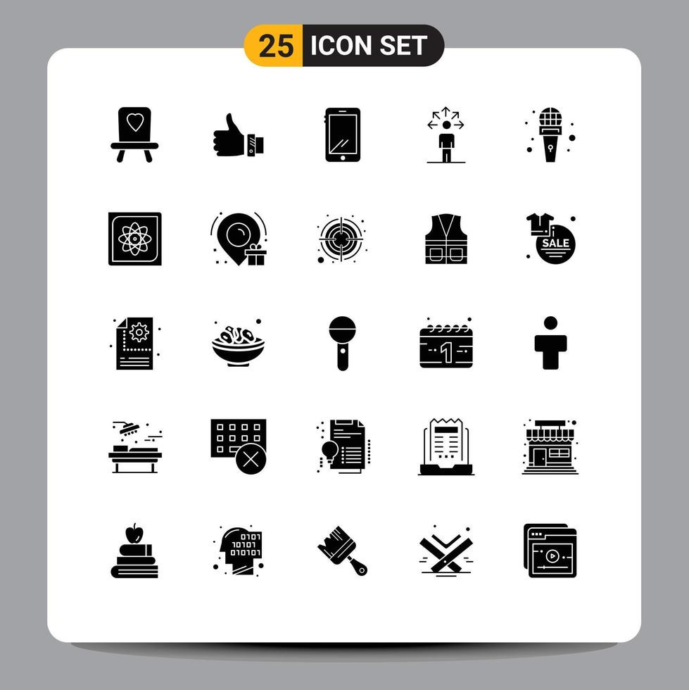Móvel interface sólido glifo conjunto do 25 pictogramas do microfone conexão telefone habilidades Iphone editável vetor Projeto elementos
