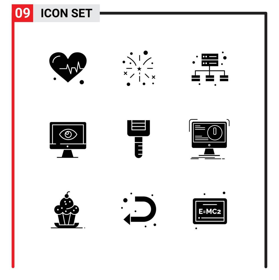 pictograma conjunto do 9 simples sólido glifos do utensílios de cozinha Assistir gestão vídeo privacidade editável vetor Projeto elementos