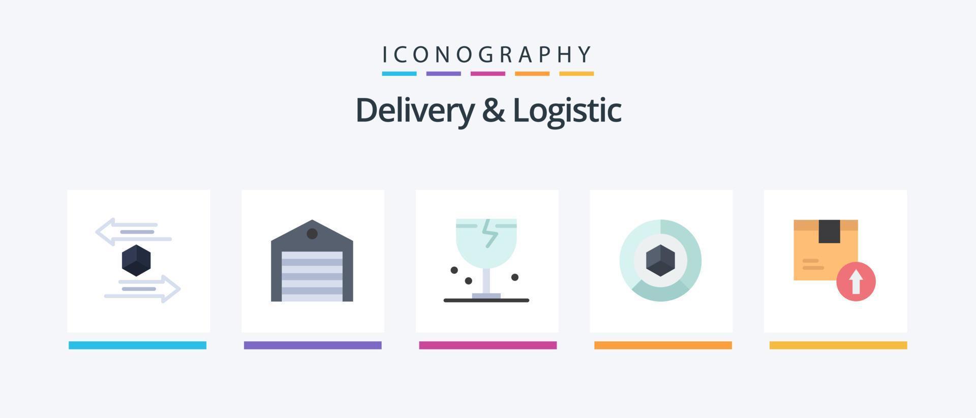 Entrega e logístico plano 5 ícone pacote Incluindo gráfico. análise. pacote. envio. frágil. criativo ícones Projeto vetor