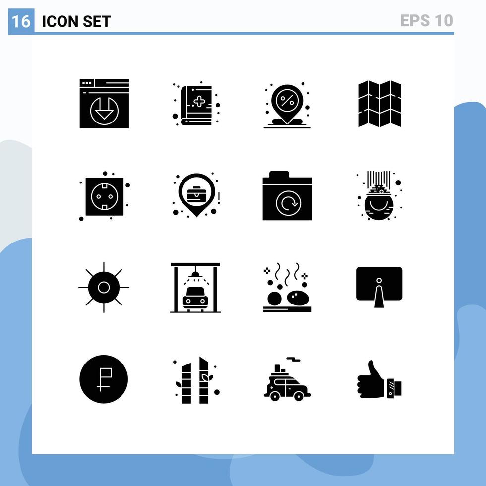 grupo do 16 moderno sólido glifos conjunto para plugue eco localização borda localização editável vetor Projeto elementos