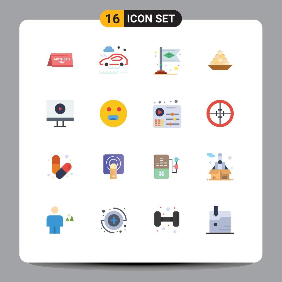 universal ícone símbolos grupo do 16 moderno plano cores do doce indiano bandeira sobremesa tigela editável pacote do criativo vetor Projeto elementos