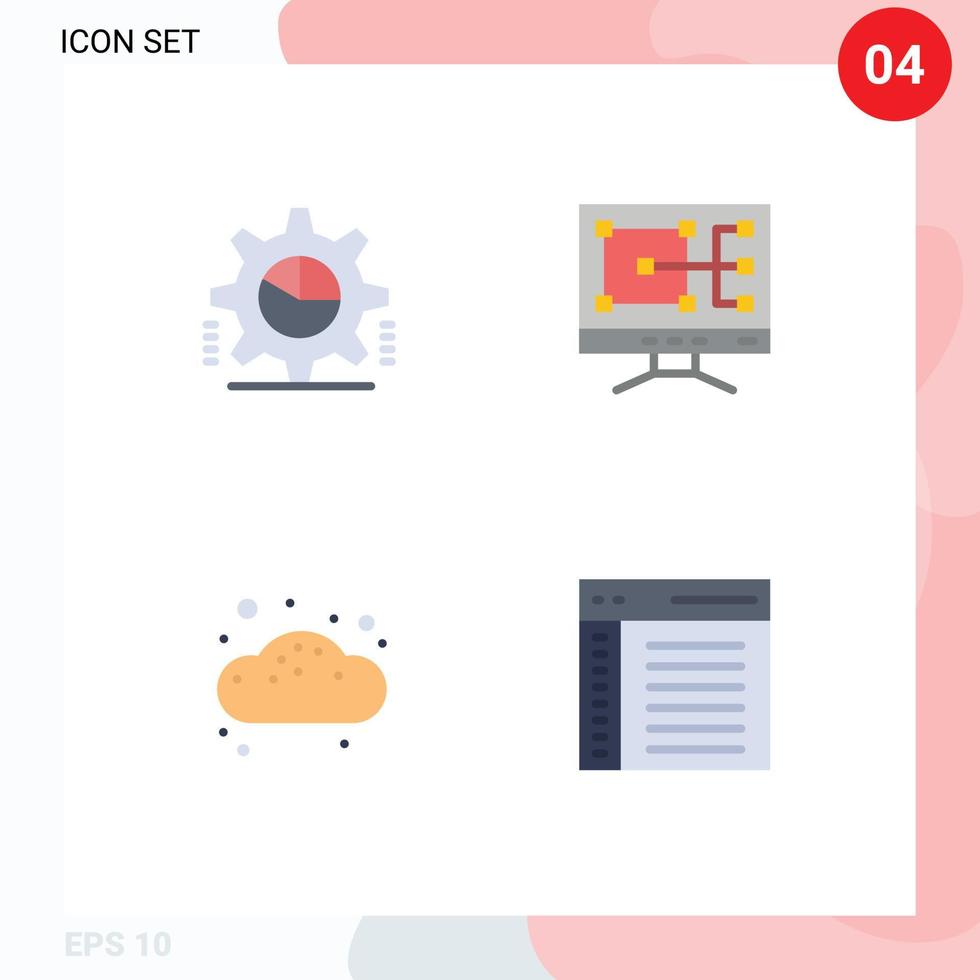 grupo do 4 plano ícones sinais e símbolos para roda dentada pão configurações construção pastelaria editável vetor Projeto elementos