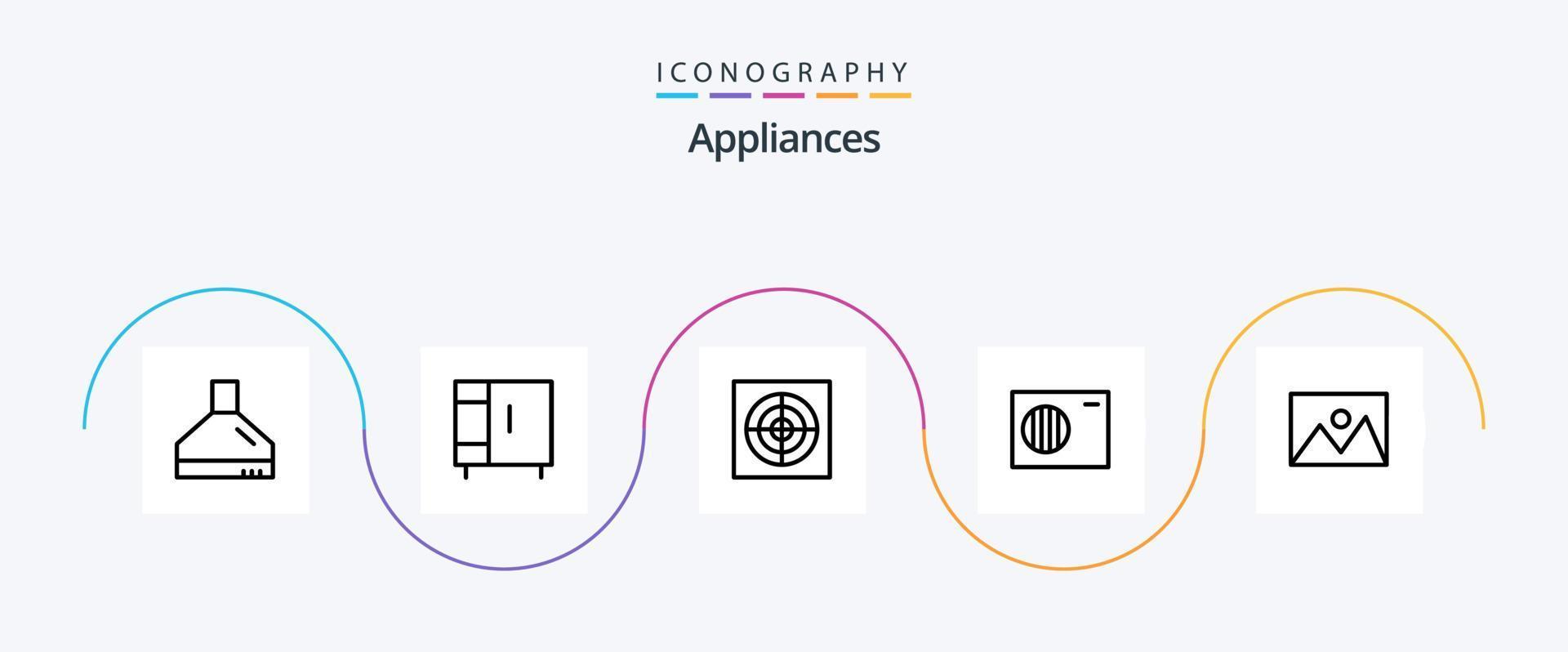 eletrodomésticos linha 5 ícone pacote Incluindo foto. casa louça. extrator. lar. ao ar livre vetor